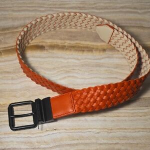 Men's Woven Leather Belt - Orange and Cream